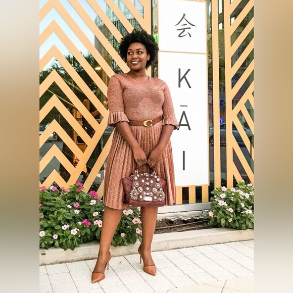 CARVEN Pleated Metallic Knit Dress EUC Small